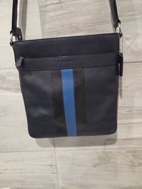 Coach Charles Varsity Leather Slim Mens Crossbody Flight Bag Navy F54193